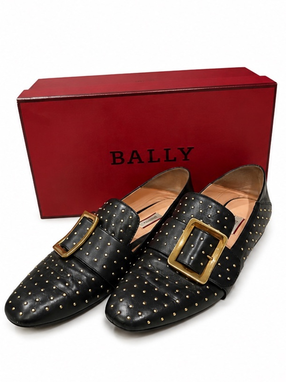 Bally Black Leather Loafers with Gold Accents